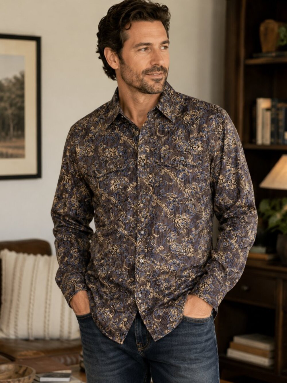 Joe by Joseph Abboud Modern Fit Paisley Button-Up Shirt Men's Medium 100% Cotton